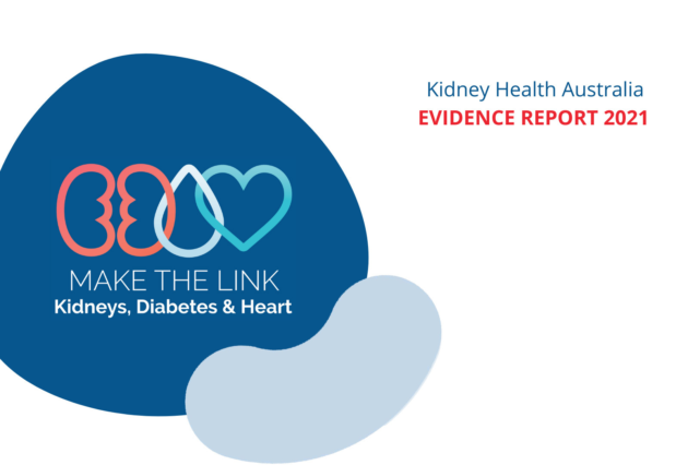 Make the link logo, with text overlay: Kidneys, Diabetes & Heart Evident Report 2021