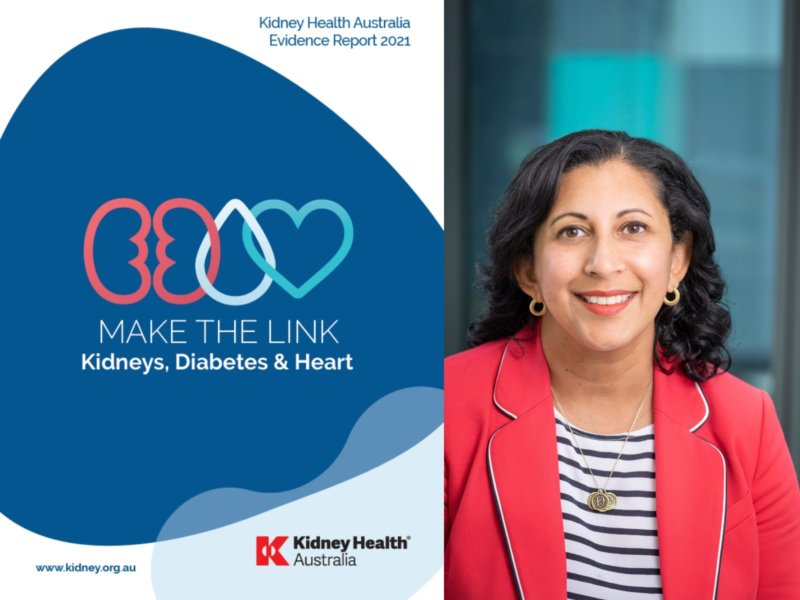 A woman smiles next to the title: Make the link, Kidneys, Diabetes & Heart