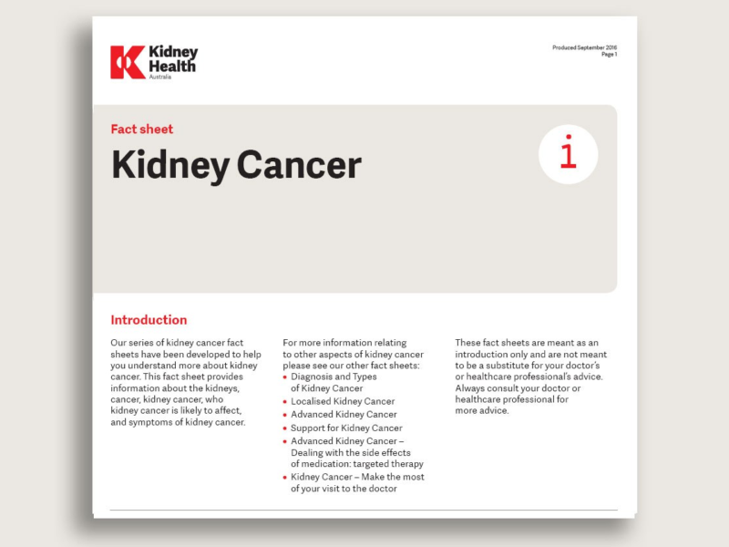 'Kidney cancer' fact sheet cover page