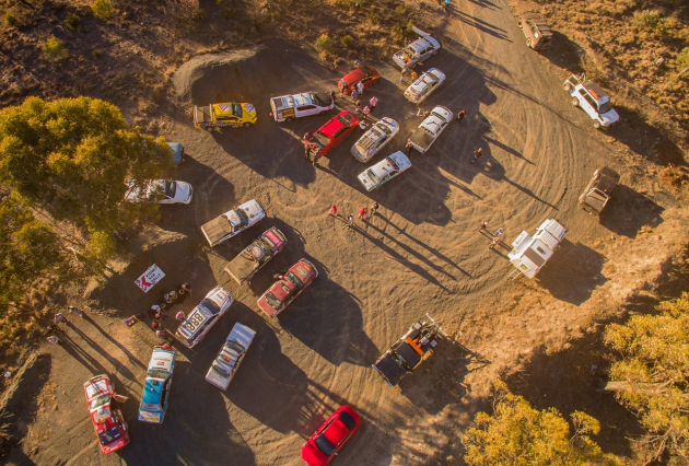 An aerial view of Kidney Kar Rally cars