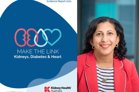 A woman smiles next to the title: Make the link, Kidneys, Diabetes & Heart